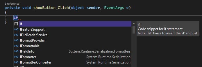 スクリーンショットは、Visual C のシャープ コードを含む IntelliSense を示しています。