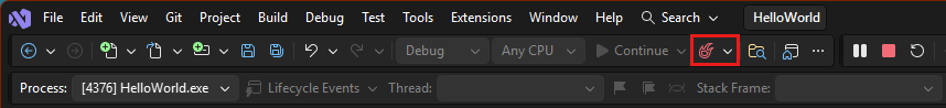Visual Studio 2026 の ホット リロード のスクリーンショット