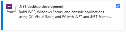 Visual Studio Installer で選択された .NET デスクトップ開発ワークロードのスクリーンショット