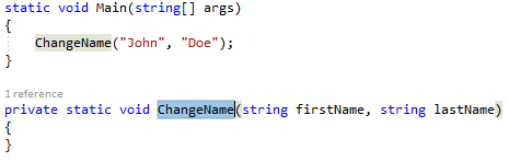 強調表示されたコード C# のスクリーンショット。