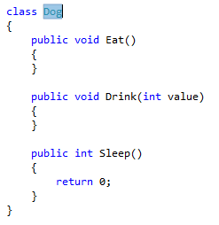 抽出インターフェイス - C# の強調表示されたコードのスクリーンショット。