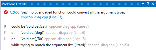 すべての子が折りたたまれている Visual Studio の [問題の詳細] ウィンドウのスクリーンショット。