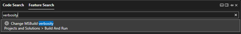 Visual Studio の [検索] ボックスのスクリーンショット。