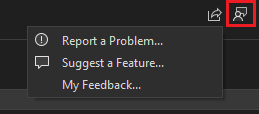 Visual Studio の [フィードバックの送信] メニューのスクリーンショット。