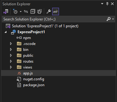 Visual Studio のソリューション エクスプローラーのスクリーンショット。