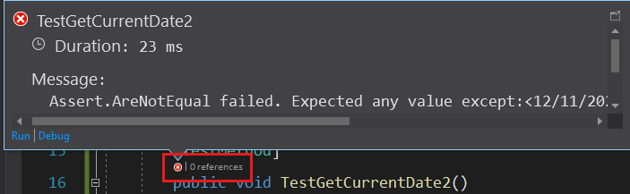 Visual Studio 2022 で詳細を選択した後の C++ CodeLens アイコンを示すスクリーンショット。