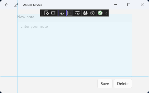 Visual Studio によってグリッドが強調表示された新しいノートページUI。