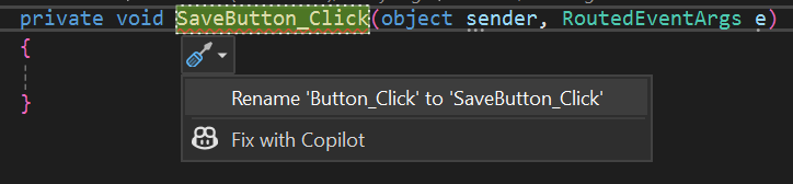 Visual Studio メソッドの名前を変更するポップアップ UI.