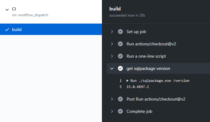 GitHub-actie-uitvoer met buildnummer 15.0.4897.1