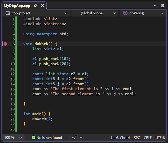 Schermopname die laat zien hoe u een onderbrekingspunt instelt in het Visual Studio foutopsporingsprogramma.