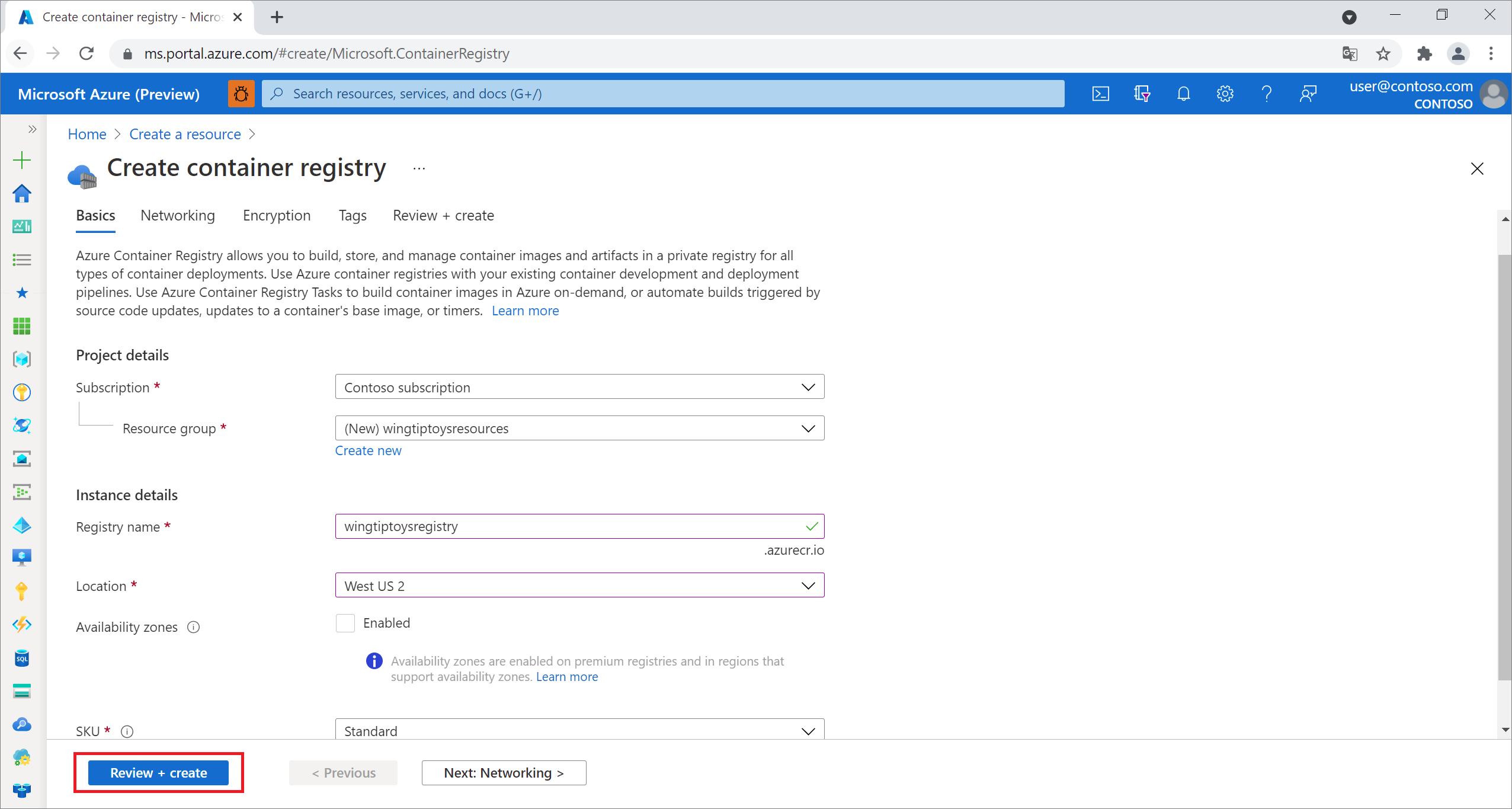 Definir definições do Registo de Contentor do Azure