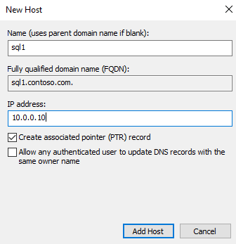 Captura de tela de adicionar registro de host.