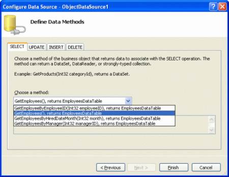 添加调用 GetEmployees（） 方法的新 ObjectDataSource 控件