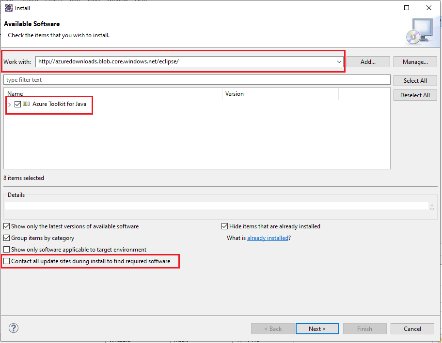 安装用于 Eclipse 的 Azure 工具包。