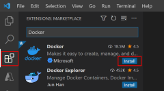 显示如何将 Docker 扩展添加到 VS Code 的屏幕截图。
