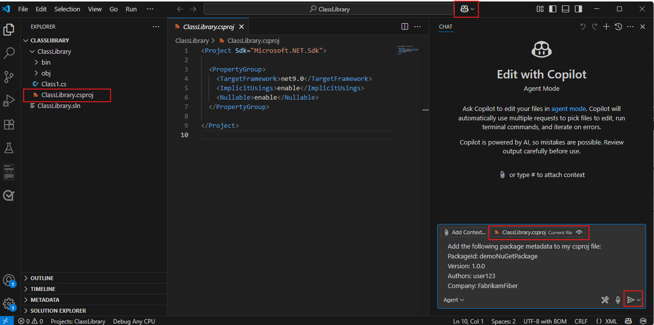 显示如何在 Visual Studio Code 中使用 GitHub Copilot 添加包元达的屏幕截图。