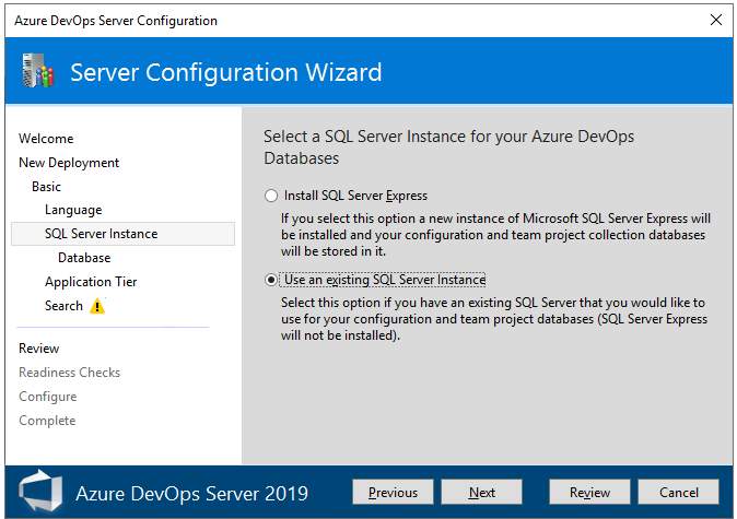 SQL Server 实例页的屏幕截图。
