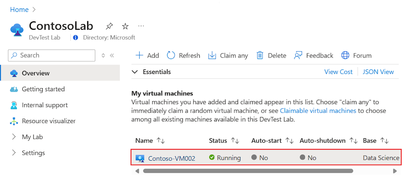 屏幕截图显示如何在实验室中选择现有的 VM，并将其用作 DevTest 实验室中公式的基础。