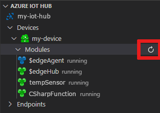 截图显示如何在 Visual Studio Code 中查看已部署的模块。