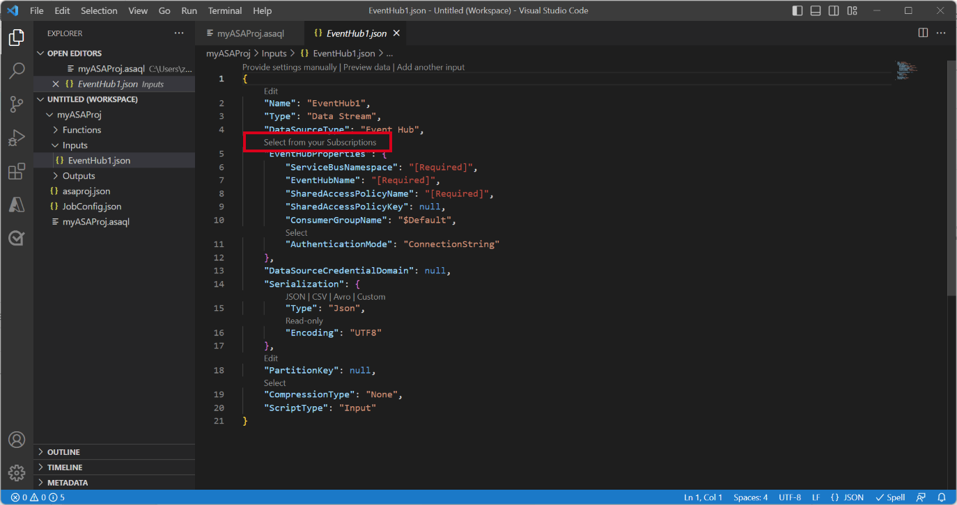 显示输入 json 文件的 VS Code 扩展的屏幕截图。