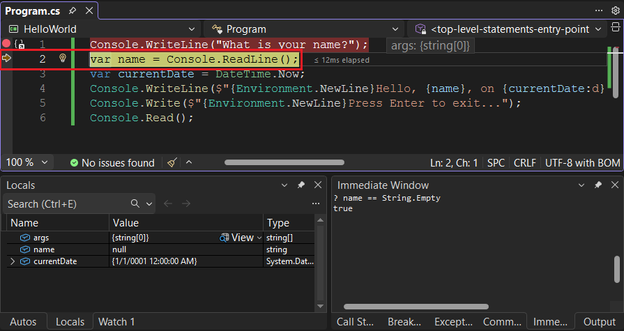 Visual Studio 单步执行方法 - C#