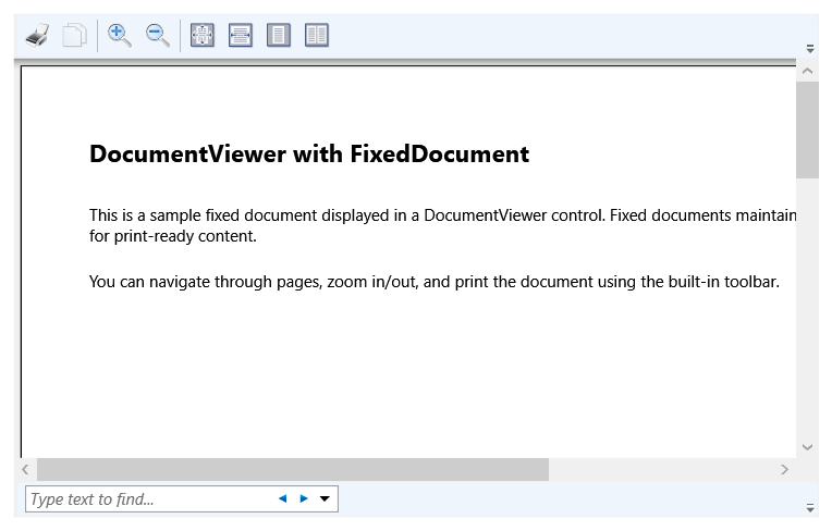DocumentViewer 控件的屏幕截图，其中打开了示例文档。