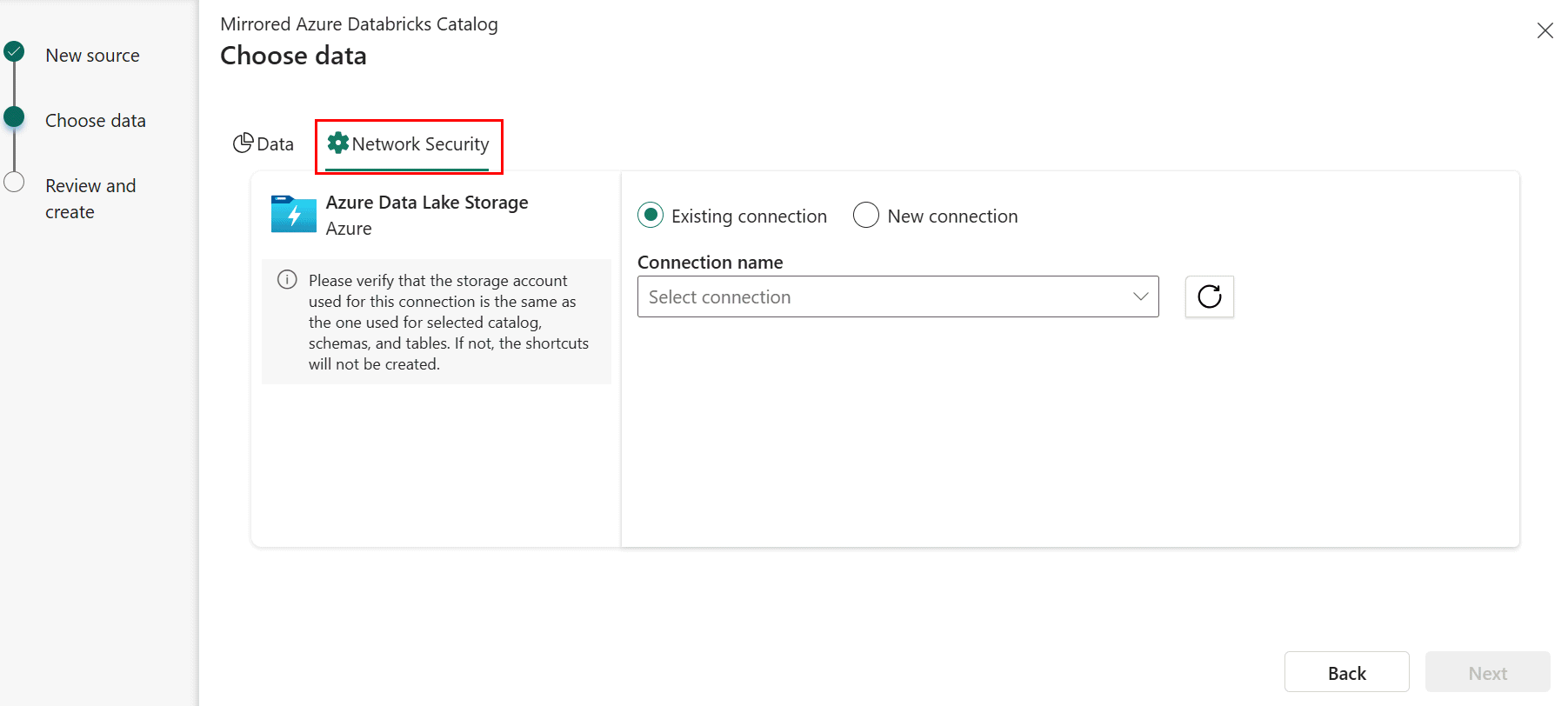 Databricks 中“网络安全”选项卡的屏幕截图。