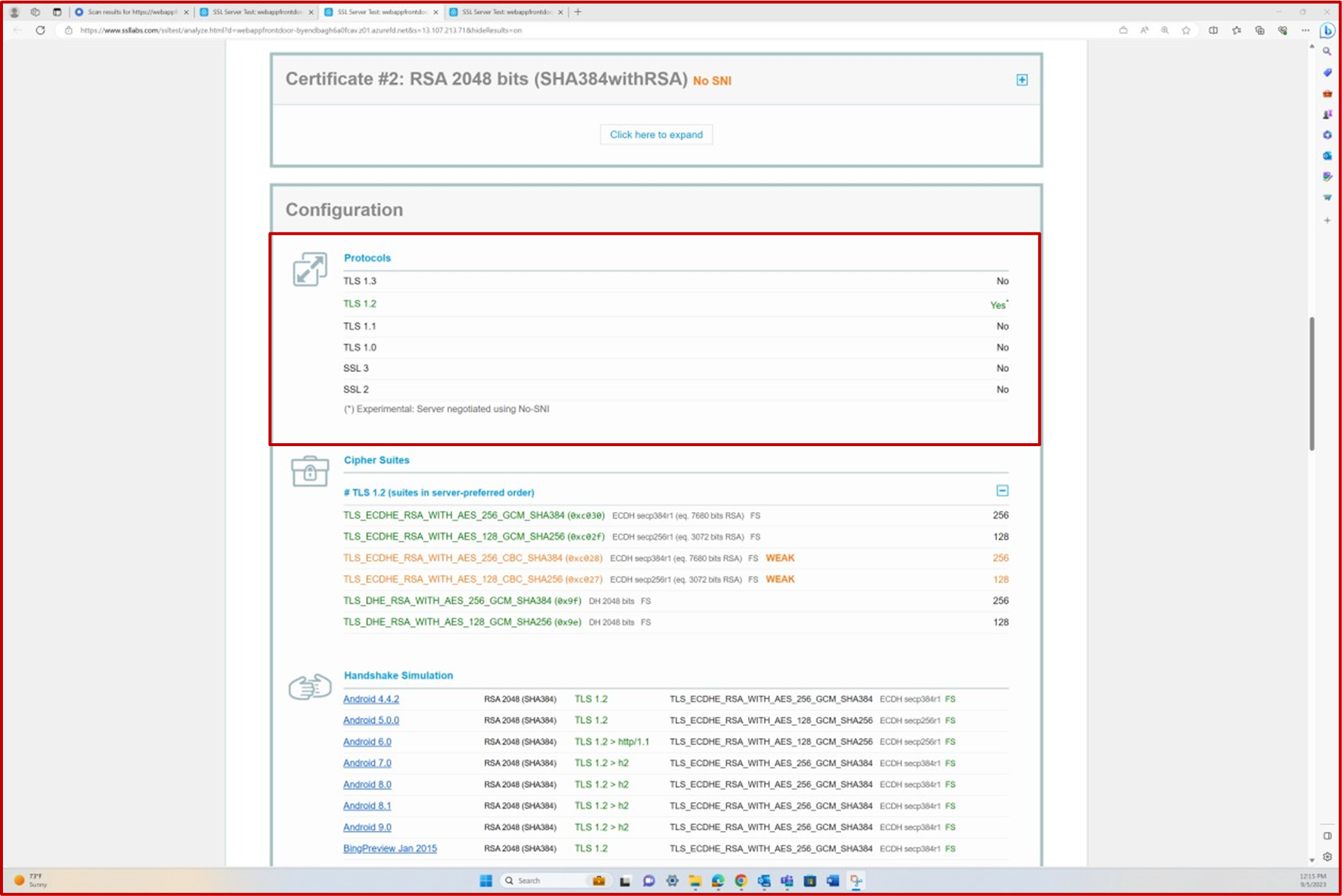 Qualys 的 SSL 扫描报告 TLS 配置表。