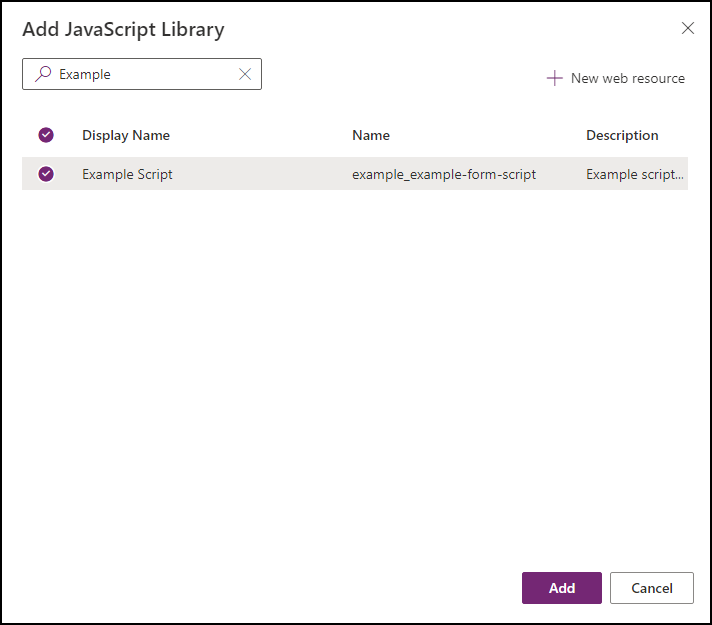 “添加 JavaScript 库”对话框