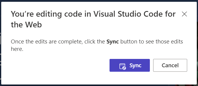 界面允许用户选择“同步”按钮，以便将用户在 Visual Studio Code 中所做的更改同步到设计工作室。