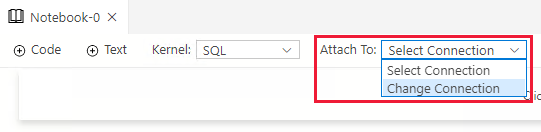 Visual Studio Code SQL Notebook 更改连接的屏幕截图。