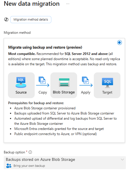 Azure 门户中“迁移数据”页面的截图。
