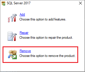 Screenshot 显示如何删除 SQL Server.