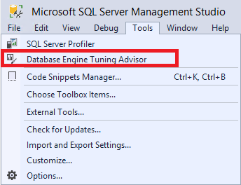 从 SSMS 启动 DTA 的屏幕截图。
