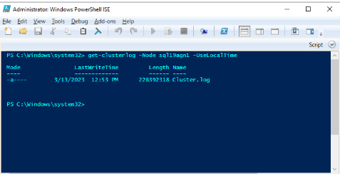 显示将 sql19agn1 用作 SQL Server 名称的 PowerShell 窗口的屏幕截图。