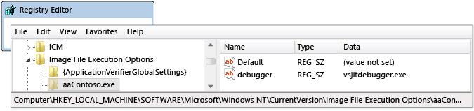 regedit.exe中的自动调试器启动项
