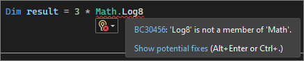 Visual Studio 2022 中波浪线下划线的截图。