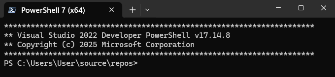 Visual Studio 中开发人员 PowerShell 工具的屏幕截图。