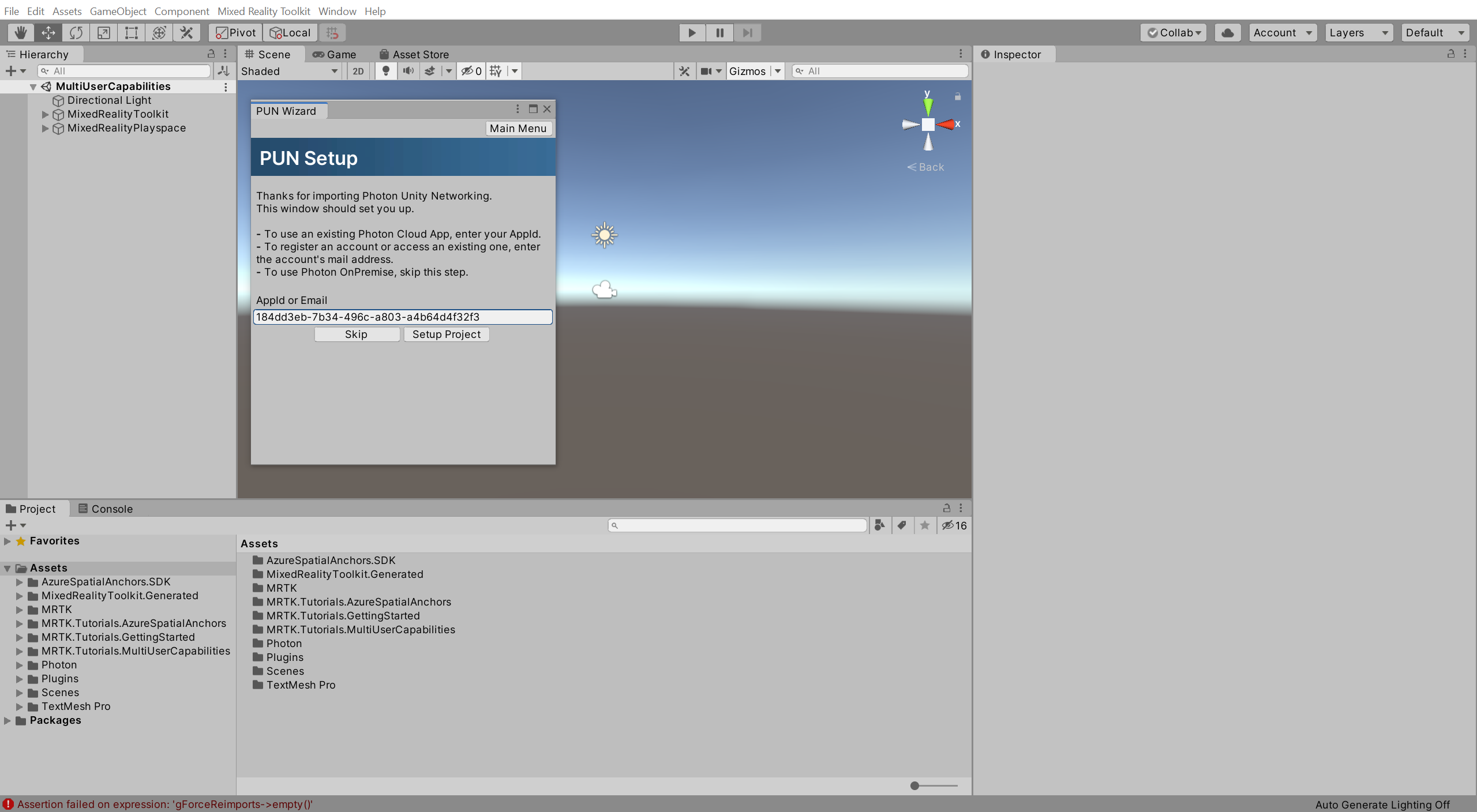 Unity已填充 AppId 的“PUN 设置”窗口