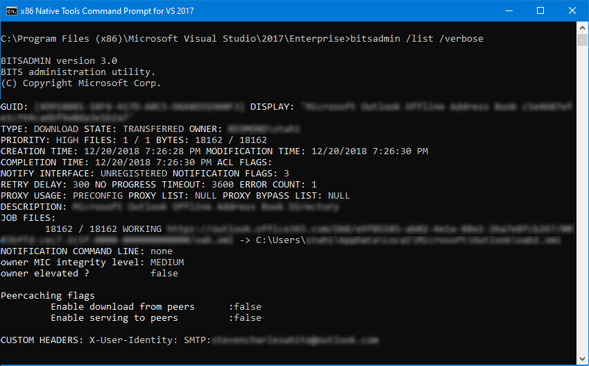 bitsadmin /list /verbose 命令