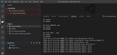 顯示 VS Code 中執行容器範例的螢幕快照。