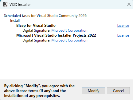Visual Studio 中 VSIX 安裝程式對話方塊的螢幕擷取畫面。