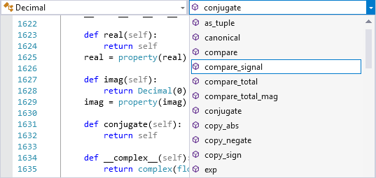 螢幕擷取畫面，顯示 Visual Studio 編輯器中的導覽列。